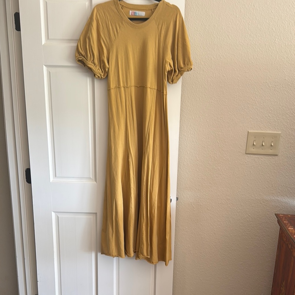 Casual Yellow Puff Sleeve Maxi Dress